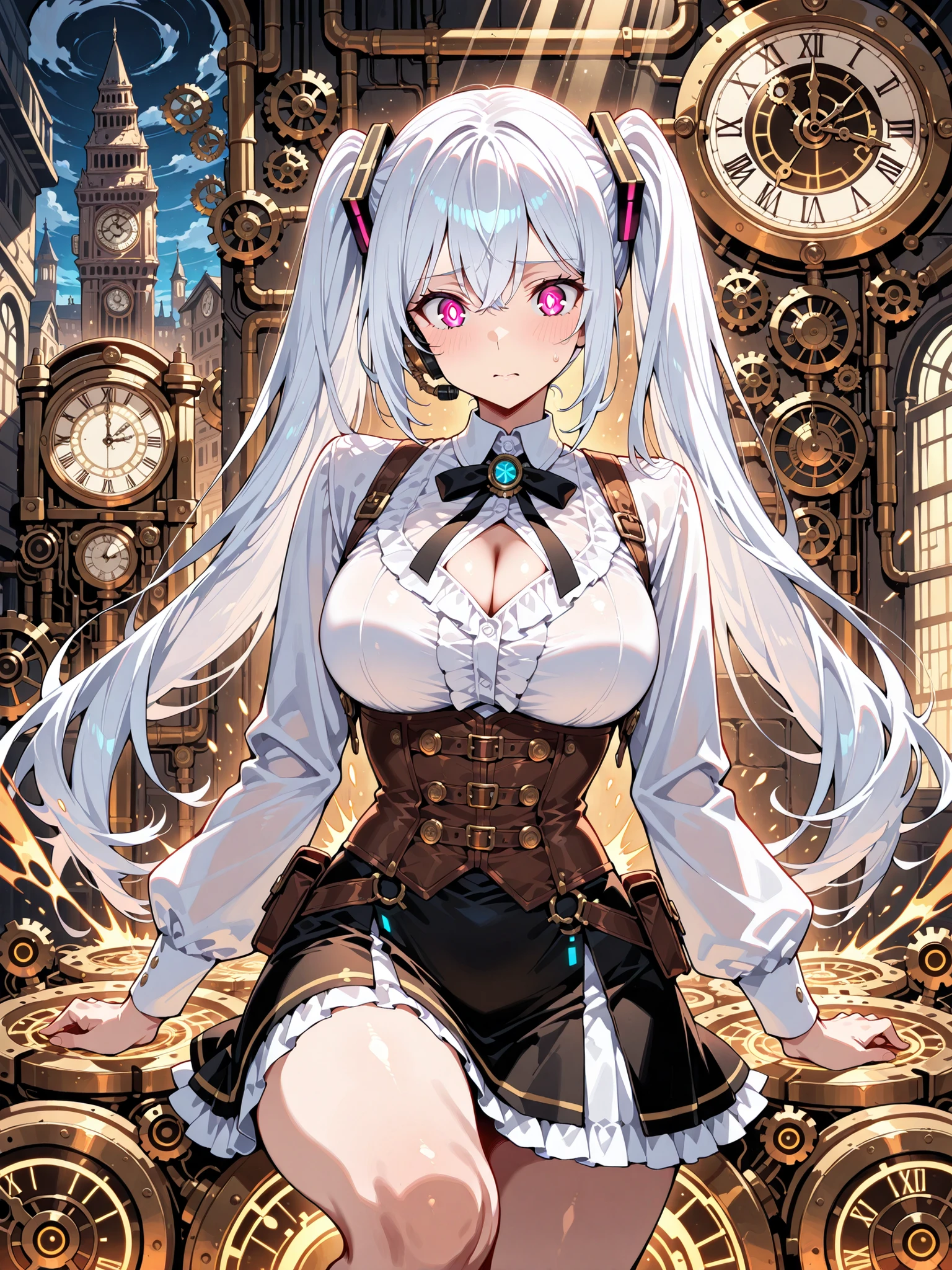 ((masutepiece)), (Highest Quality))), (, National Costume, Same character, front, Side, Back、stick out butt), Illustration, 1 girl, Full body, Silver hair, Eye hair, Beautiful eyes, Princess Cut, environment change scene, Short skirt, Shyness, Woman, girl, Standing, Gothic lolita, v tuber, Charter Betarola, (Simple background, White background: 1.3) ( masutepiece:1.2), (Best Quality:1.3)、With your ass turned
