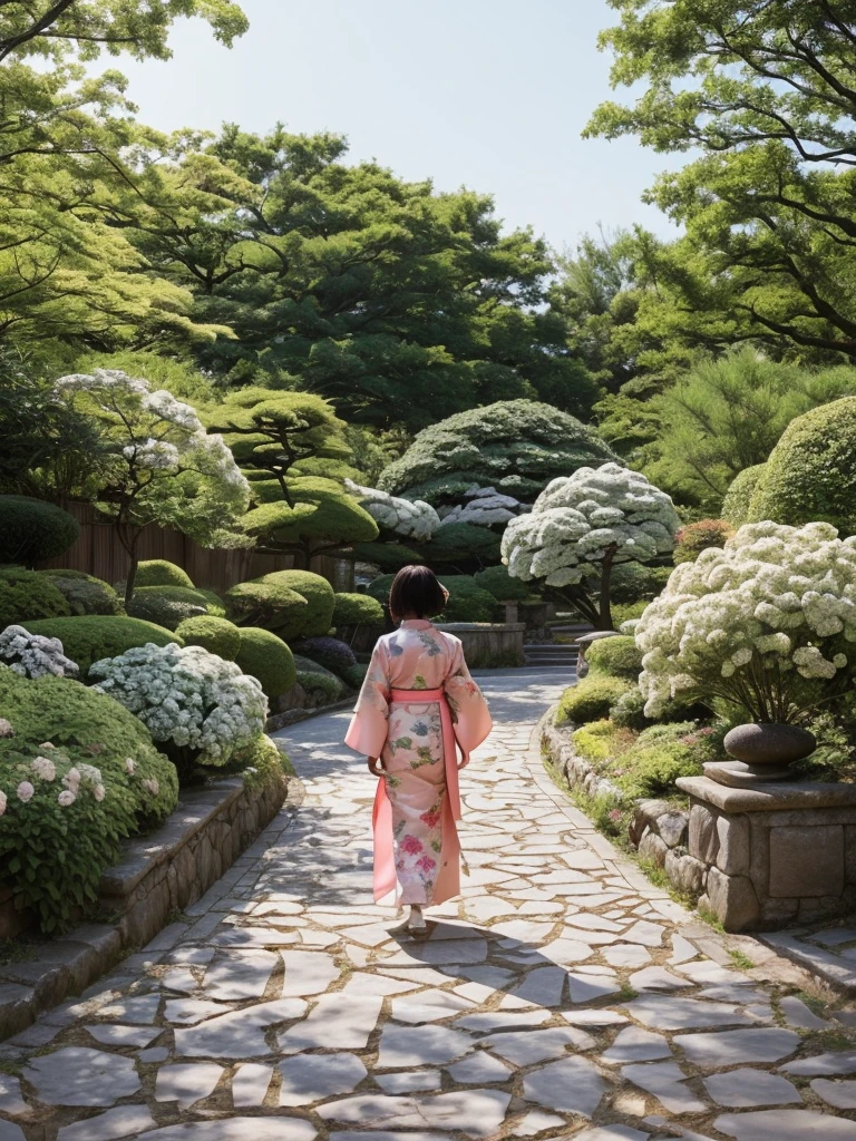 <lora:Kozaburo_Tamamura_style_v2:0.7>, 1girl, solo, long sleeves, standing, full body, outdoors, japanese clothes, signature, wide sleeves, kimono, hair bun, from side, tree, sash, profile, shadow, leaf, looking away, holding sword, obi, sandals, single hair bun, grass, plant, white flower, red flower, building, sheath, hakama, rope, nature, scenery, hakama skirt, white kimono, fence, geta, railing, tabi, wall, architecture, house, wide shot, east asian architecture, muted color, zouri, spider lily, samurai, black hakama, garden, chrysanthemum, Tamamura
