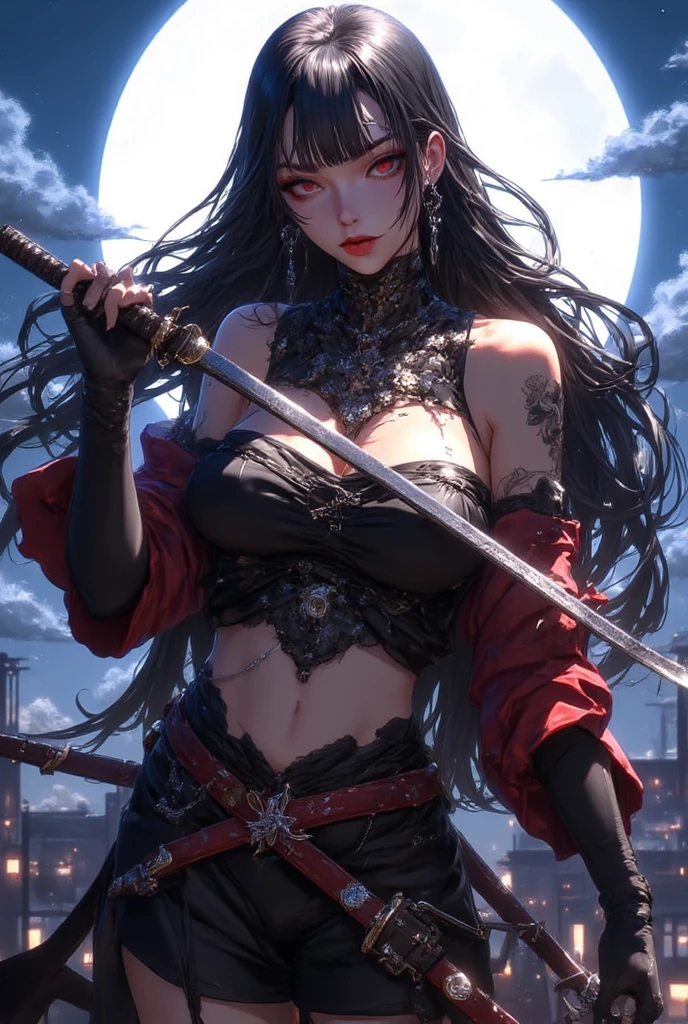 (((BLACK HAIR, [PERFECT REALISTIC EYES]))), (((HOLDING A SCYTHE IN HANDS,)))ultra realistic 8k CG, perfect face, flawless, clean, masterpiece, professional artwork, famous art, cinematic lighting, cinematic flower, perfect face, beautiful face, beautiful eyes, (((perfect female body, narrow waist))), GOTHIC, real, SINISTER, BLACK HOOD, WIDE SMILE, (DARK SETTING), fantasy, MACABRO, unreal, science fiction, (huge breasts),  BLACK clothes, lace, lace trim, lace legwear, nsfw, breasts out, absurdly long hair, very long hair, (rich: 1.4), SKULLS AROUND, intricate detail, delicate pattern, sexy, charming, seductive, seductive, erotic, charming, hair ornament, necklace, earrings, bracelet, armband, looking at the viewer