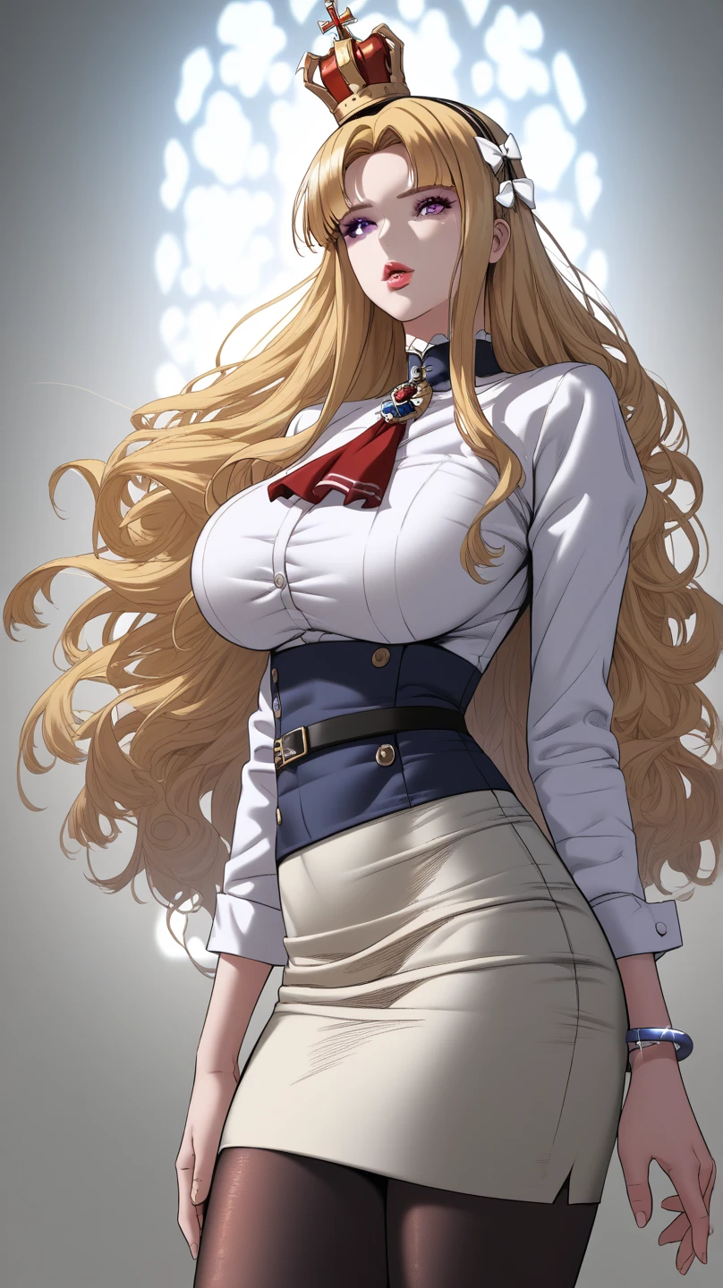 masterpiece, best quality), intricate details, 1 girl, woman, yamato \ (one piece\), (long hair), clothes, wearing secretary uniform, wearing glasses,luxury house, scenery, ((front view)) ((close up shot)) ((solo)), detailed, very high resolution, no blurry image, full body, orange eyes, sligh wavy hair, ((yamato from one piece)) ((female yamato from one piece)), (huge breasts)