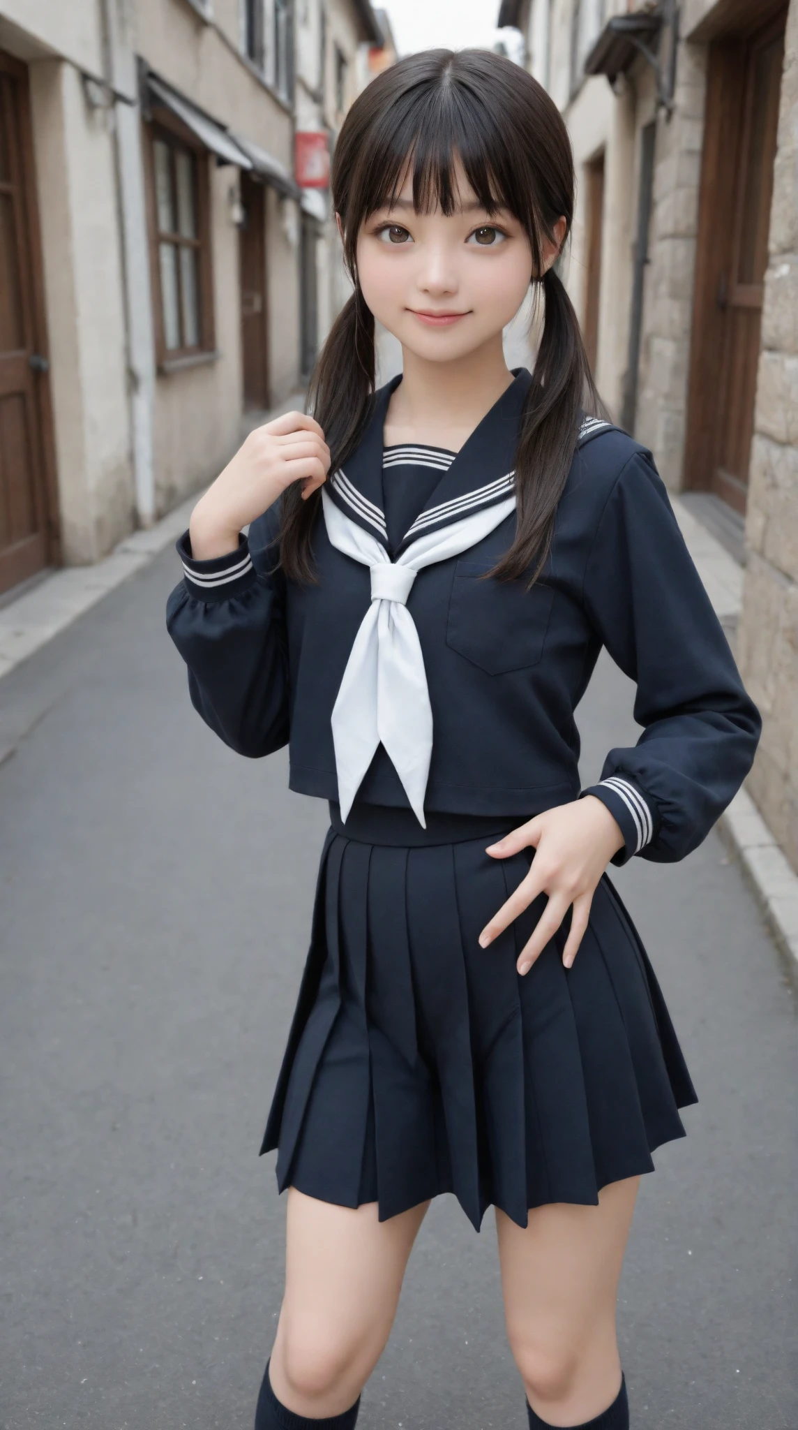 ((highest quality、8k、masterpiece:1.3)),((((fullbody shot)))),Ultra-high resolution,big eyes,Japanese,bangs,(a girl),(1 girl),((20 years old)),((facing at viewer)),(long hair),(((black sailor uniform))),grin,((sitting on chair)),((skirt lift))