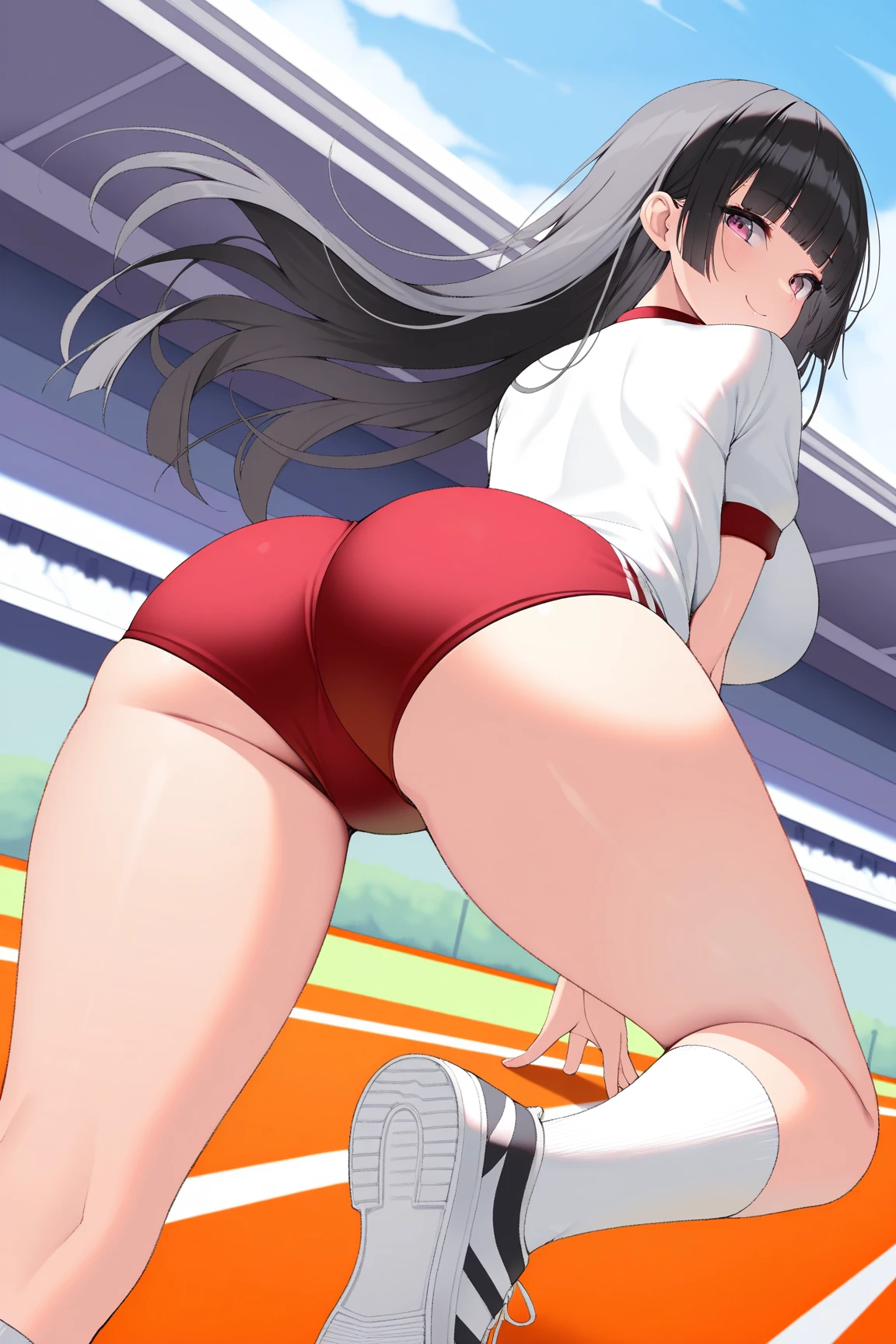 pieces fly、masterpiece、highest quality、Super detailed、High resolution、High resolution、8K portrait、Unity 8k壁紙のHigh resolutionCG、unity 8k wallpaper、cute type little:1.5、:1.5、Highly detailed CG unity 8k wallpaper、realistic、real person、cute type little、 portrait photography、shiny skin、High resolution、(16 years old:1.2)、(1 girl)、beautiful clear eyes、very detailed explanation、delicate face、nice lips、slender body、Same with big breasts thin waist、thin legs、(athletics stadium:1.6)、1 girl, cute type, perfect face, seriously, (blush:1.5),Same with big breasts,((nude:1.2)),((No sleeve:1.4)) ((asshole big anus:1.3)), Detailed description vagina,Show butt hole、distress, blush:1.5, think back:1.5, (open anus:1.6)