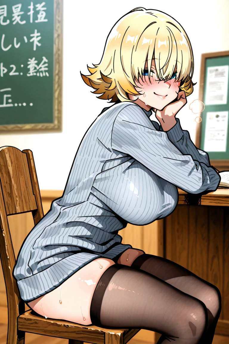 (1 Cute naughty monk girl:1.7), Pastel colors hair, (Excessively overwhelmingly gigantic huge breasts:1.9, Thighs:1.2, thick legs:1.2, curvy:1.2), yellow orange hair, (undercut:2.0, short two side up:1.5, medium hair:1.8), (naked:1.4), standard height, (blush:1.2, fang:1.2, ;d), at the adventurer's guild, A bulletin board with posted paper, nfsw, sweat, (cum in vaginal:1.3), vaginal sex