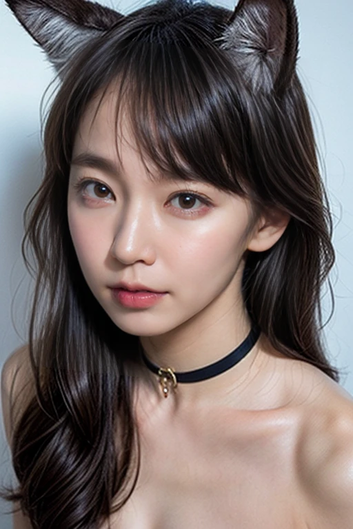 You are a professional photographer。Highest quality, masterpiece, Ultra-high resolution, (Realistic), Please sit down and spread your legs.、RAW Photos, Japanese Idols、Bob Hair、Whole Body Ezbian、choker、Highly detailed face and skin texture, Delicate eyes, double eyelid