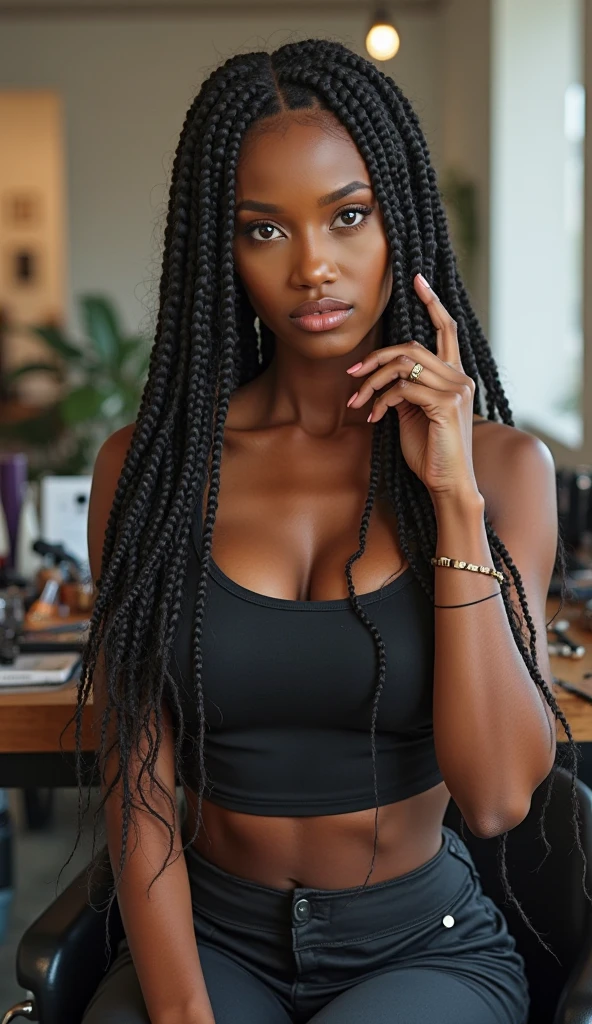 A beautiful beautiful black woman, beautiful silhouette, beautifuls + gentle lips+Businessman Tresse) are in a company . very realistic Ivorian communications manager,,,,,,,,,,,
