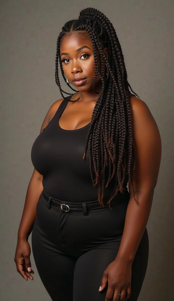 Image of a fat black woman, with her hair all box braided down to her black ass, new