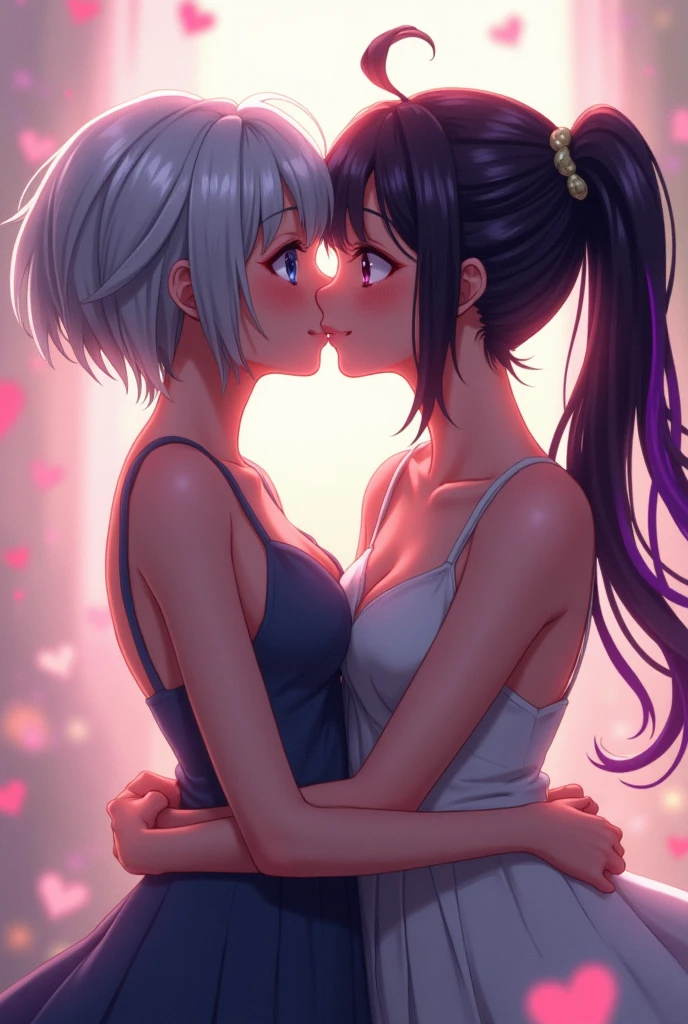 Sexy woman kissing the back of another sexy woman who is wearing a backless red blouse and a white saree and hair tied in a bun, tiny room, dark room, one lamp, sweaty, pleasure
