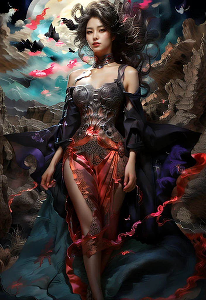 best quality,official art,beautiful and aesthetic:1.2),(fractal art:1.2),offcial art,colorful,Colorful background,splash of color,movie perspective,advertising style,magazine cover,32K,extremely detailed,photography,Amazing,finely detailed,best quality,ultra high res,
The color palette is mainly dark with splashes of vibrant colors,giving the poster a dynamic and visually striking appearance,tachi-e (magazine:1.3),(cover-style:1.3),colorful,
orient inspired,Dynamic Angle,Dynamic posture,Perspective,High Point,pov,(full body:1.1),
<lora:~Q?-Nepu xuer orient inspired:0.8>,