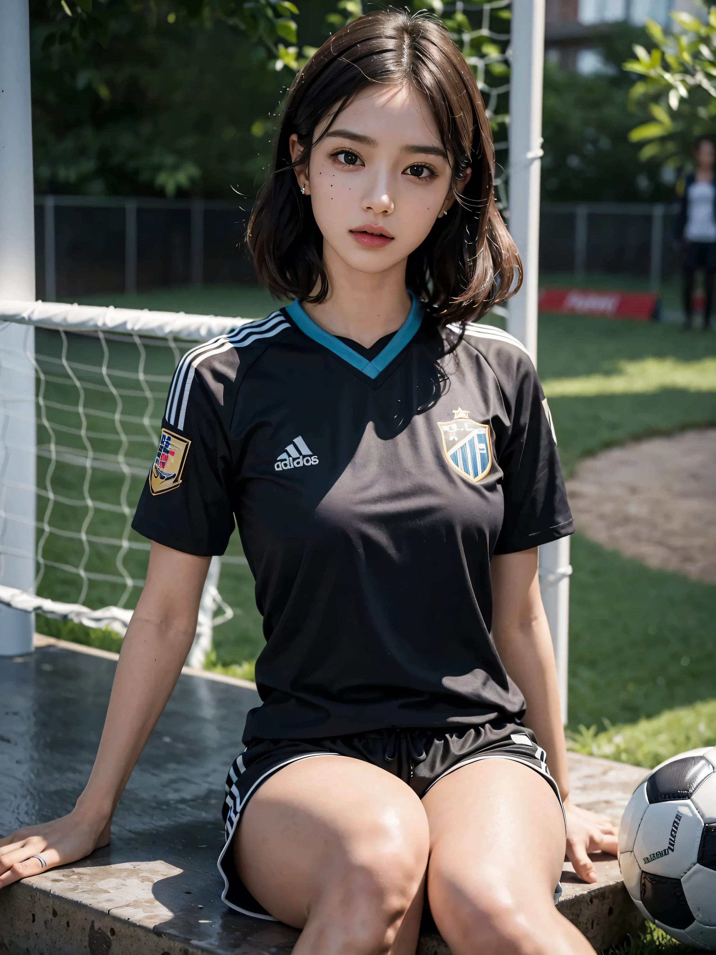 Football soccer sports uniform, color marino, pastel pink and gold, lyonzionfc, puma brand, realistic photo