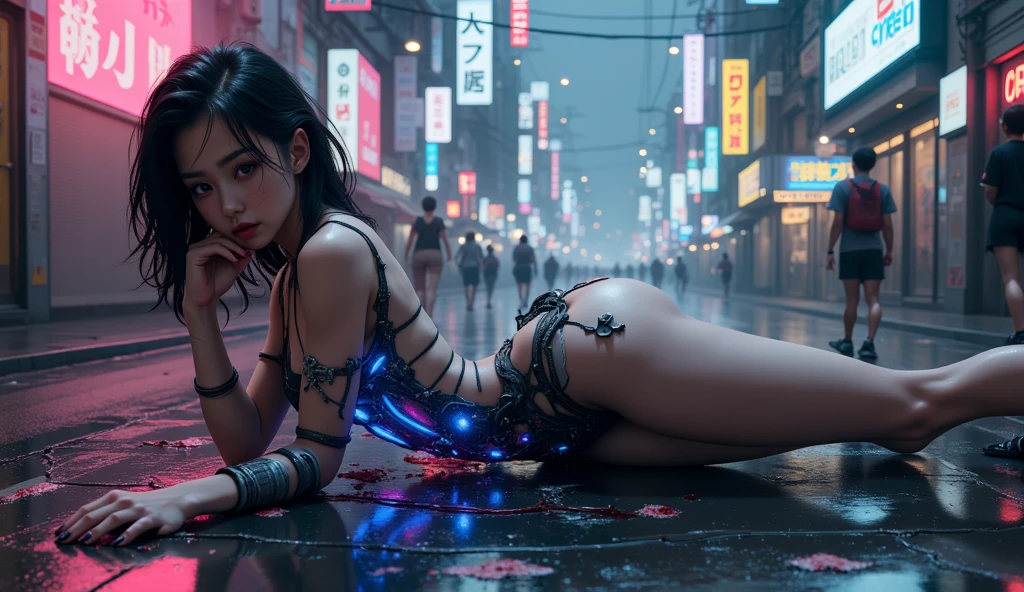 (masterpiece, top quality, best quality, official art, beautiful and aesthetic:1.2), (1girl:1.3), extreme detailed,colorful,highest detailed ((ultra-detailed)), (highly detailed CG illustration), ((an extremely delicate and beautiful)),(from side),cinematic light,((1mechanical girl)),solo,full body,(machine made joints:1.2),((machanical limbs)),(blood vessels connected to tubes),(mechanical vertebra attaching to back),((mechanical cervial attaching to neck)),(sitting),expressionless,(wires and cables attaching to neck:1.2),(wires and cables on head:1.2)(character focus),science fiction,white background,(blood:1.5)