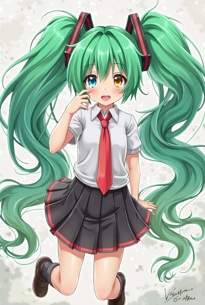 <lora:swatty:0.8>,swatty, 1girl, solo, long hair, one eye closed, green hair, school uniform, braid, retro artstyle, 1990s (style), short sleeves, very long hair, high heels, socks, kneehighs, shoes, ribbon, twin braids, character name, green eyes, full body, skirt,
masterpiece, high quality, very_high_resolution, large_filesize, full color,