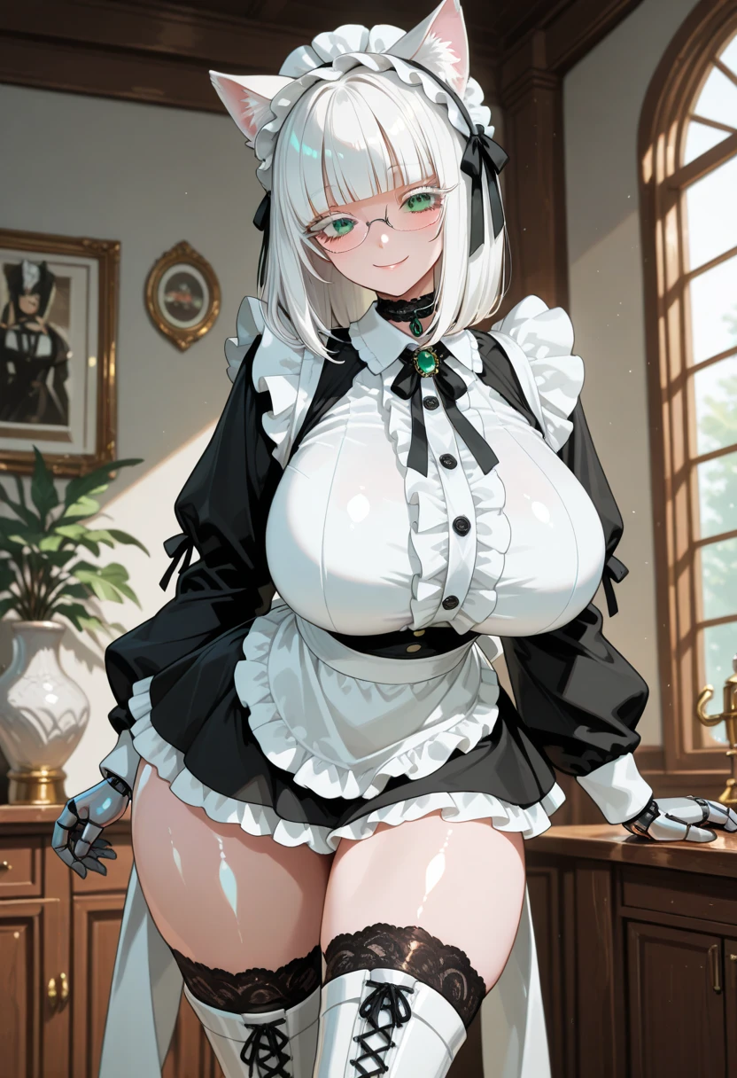 kama \(fate\), kamaadult, long hair, big boobs, playboy bunny, rabbit ears, masterpiece, best quality, 1girl, <lora:kamaa:0.9>, looking at viewer, arms behind back