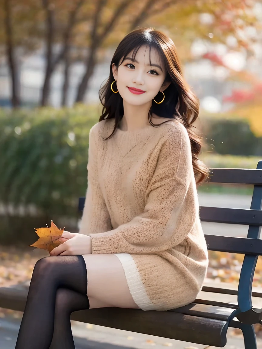 8k, Ultra-high resolution, highest quality, masterpiece, 三分割法によるphotograph,Surreal, photograph, 1 girl, (16 years old:1.3), pretty girl, Cute Face, Beautiful eyes in every detail, 細かくdetailedに,masterpiece,, One Girl:1.2, Japan Female Announcer、Beautiful Japanese Women, プロのカメラマンが撮影したphotograph,Laughter:1.5, Wear a sweater, Brown short hair, 若くてpretty girl, Wearing a flared skirt,Wear stylish boots,sitting on a park bench:1.5,Flashy makeup using red eyeshadow,,Looking at the audience、beauty,Long neck、Laugh a little、Please close your mouth and laugh、(((Ideal body type))),A-cup small breasts :2,whole body、Perfect Anatomy、鮮明なdetailed、detailed、Surreal、Light and shadow,Strong light