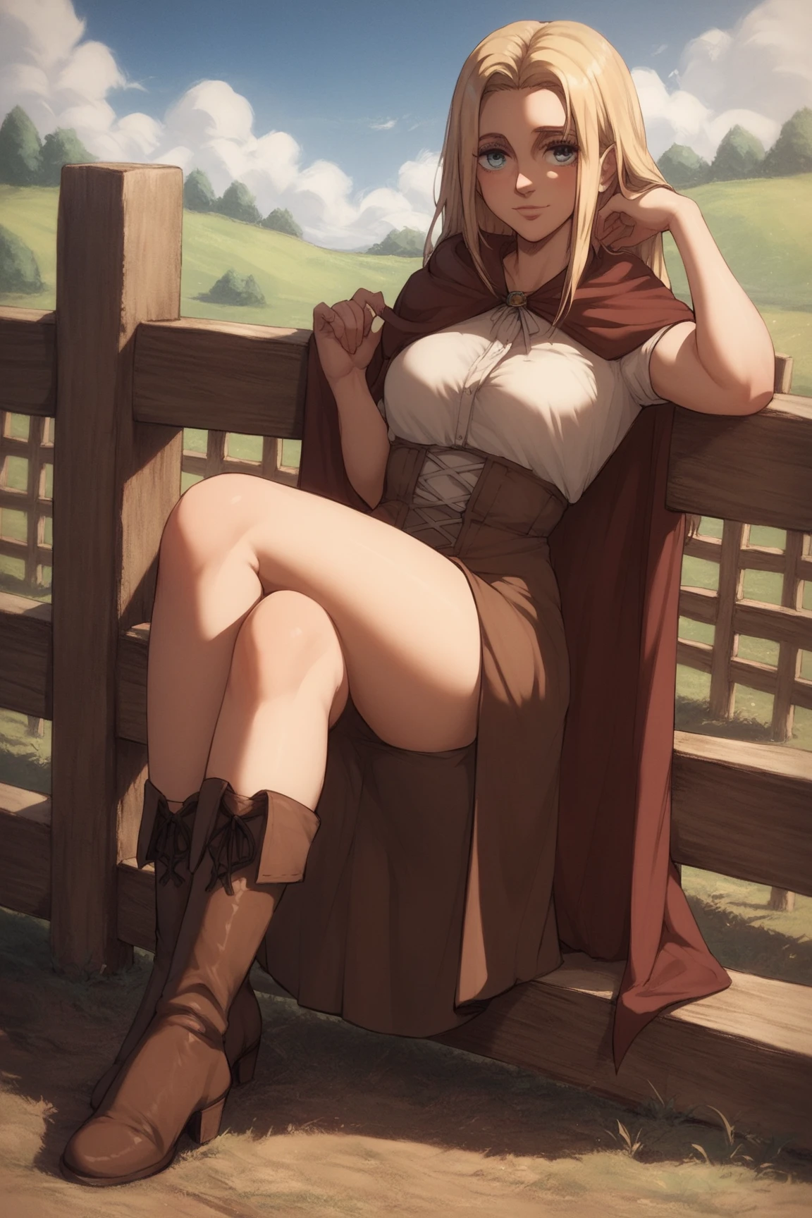 ((best quality)), ((masterpiece)), (detailed), ((1girl)), ((anime)), ((peasant girl)), (( dark fantasy)), ((suffering from hungry)), ((exhausted)), ((blue eyes)), ((blonde)), ((dirty peasant apparel)), ((hungry)), ((upset)), ((full body)), ((medieval)), ((high quality face)), ((stand)), ((pastoral background))
