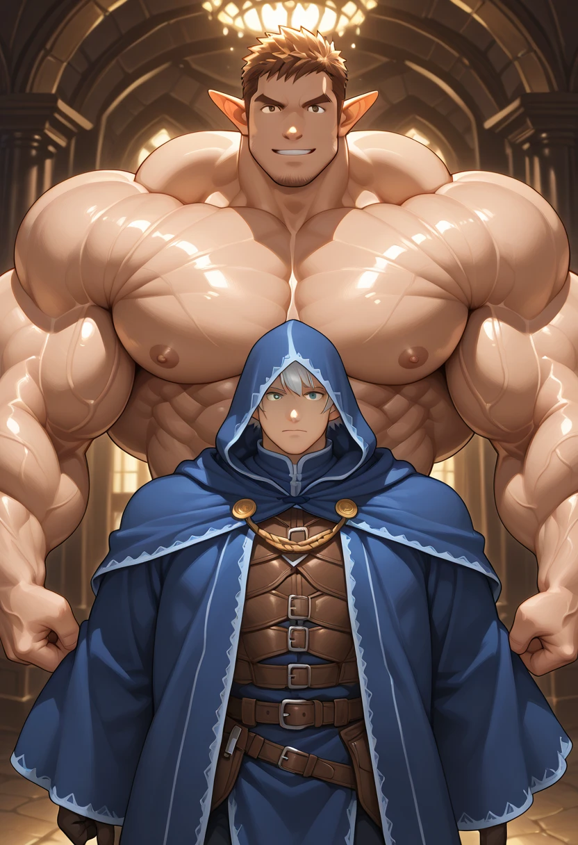 Highest quality,Masterpiece,Pro Art,8k,Based on anatomy,silk hat,Light purple hair,Eye mask,Purple Cape,Japan animated style,kait8uj8ker, white hair, spiked hair, Blue eyes,Full body image,(((Huge muscles,Huge erect penis,Anal Sex))),Open-air hot spring under the night sky,A bathtub lit by a lantern,cramped suit,Crying face,Suffering face,Lots of drool, sweat and cum,,Shaking violently,A flame aura surrounds the body, boy,Little,