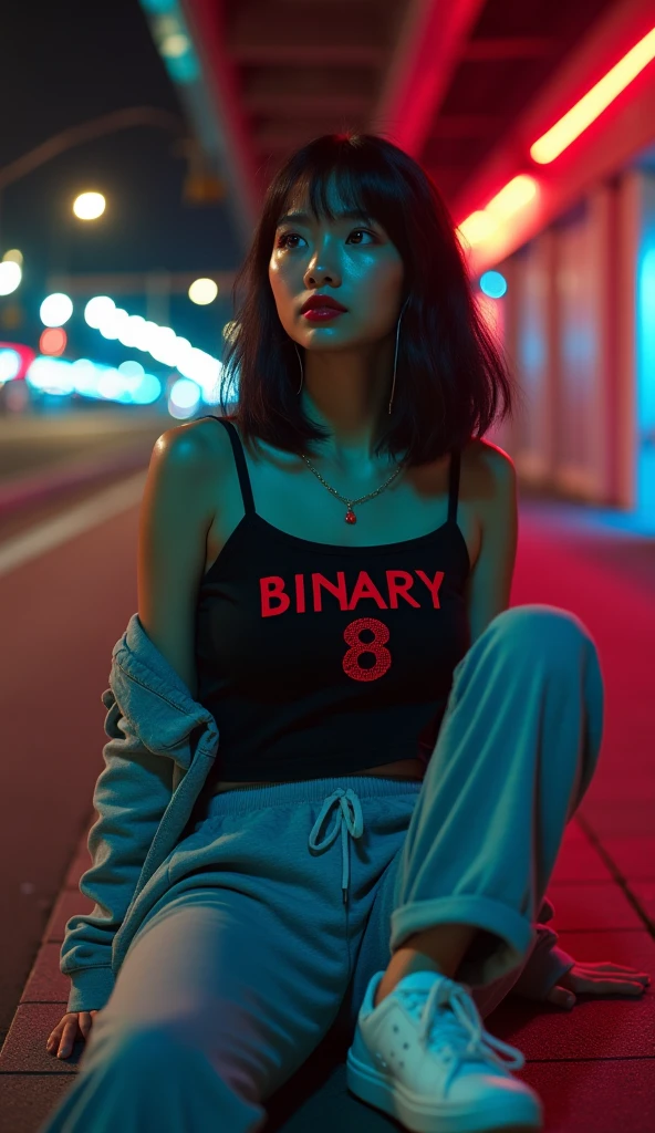 Garota de 17 anos com cabelo bem cacheado e de um ruivo vibrante com sardas pelo nariz e com roupas de bruxa cyberpunk