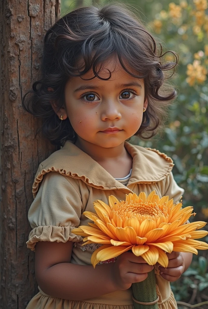 ((1)) adorable (((soil))) incredibly charming Latina with yellow flowers in hand, with lovely butterflies, birds flying by her side, enjoying a beautiful spring walk in the countryside, surrounded by beautiful yellow flowers, autumn leaves flying, trees, colorful butterflies flying, natural landscapes, photo taken all over the body. The illustration is in high definition in 8k resolution, with highly detailed facial features