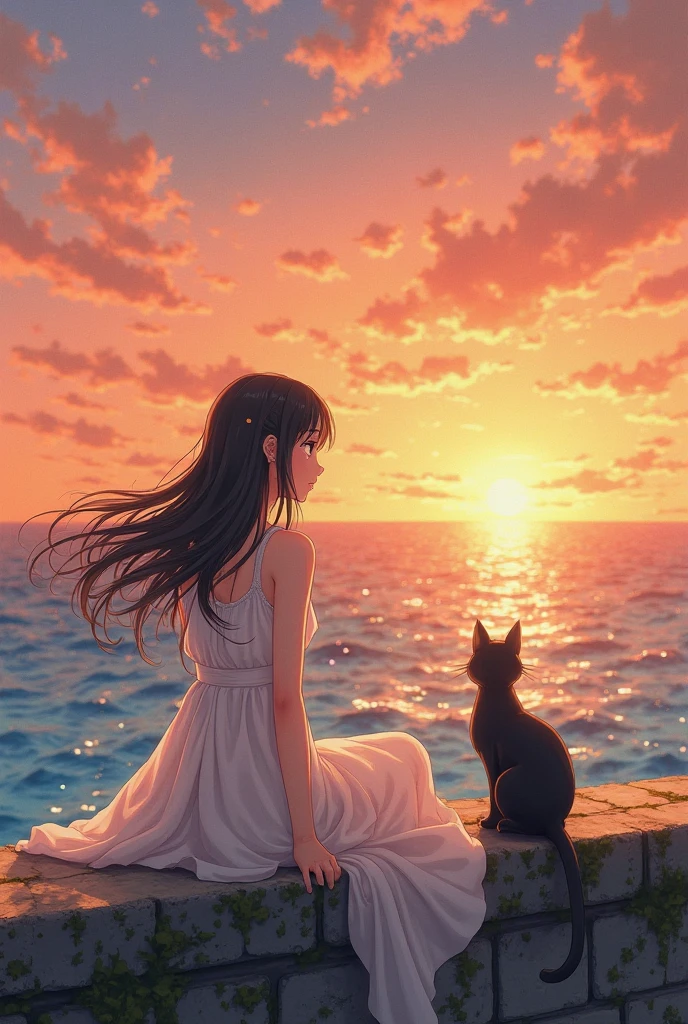 score_9,score_8_up,score_7_up, hadrian, 1girl kneeling on beach, sunset,silhouette,long hair,bikini inside long shirt