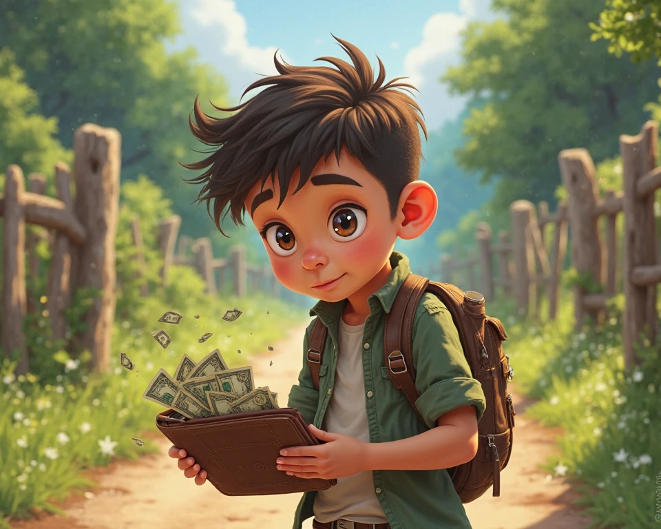 Boy finds a box of money in jungle