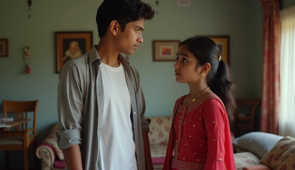 A girl named Ananyaa pandey in actress 25 height 5"8years with her brother named Anish pandey who is 13 years who is 5"4 standing together ananya is looking hot and in night in their home