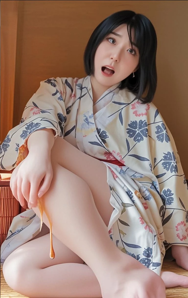 (Masterpiece, Highest quality:1.4), Beautiful face, 8ก, 85mm, nonsense, (Floral Yukata:1.4), face close up, purple, gardenia, delicate young woman, alone, nighttime, See your viewers, upper body, Film texture, Chromatic aberration, Sharp focus, face light, professional lighting, seasoned, (smile:0.4), (simple background, bokeh background:1.2), Details,(((Show me one nipple.:0.57))),((Very young and small:1.2),(pink hair and flowers:1),((Show me your vagina.:1.5)),(Semen flows from the vagina.),(A remote-controlled pink vibrator inserted into the vagina.),(Tears flowing),(squint),