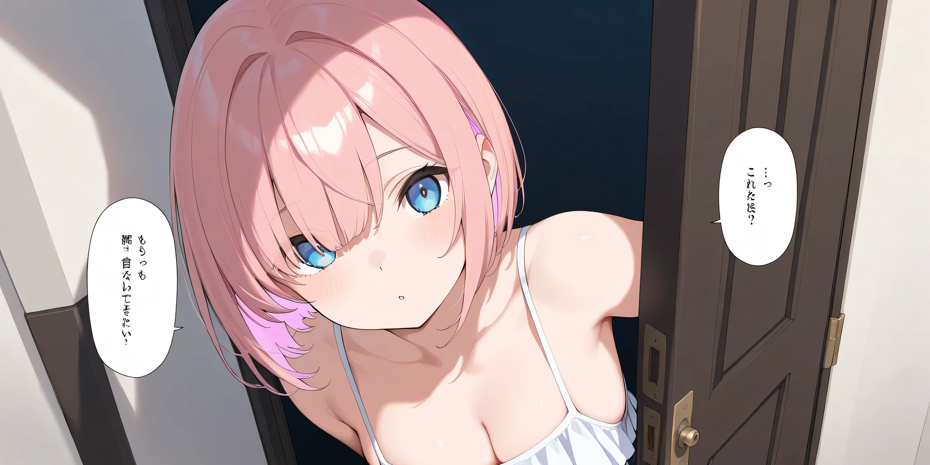 1girl, elegant erotic beautiful girl, big breasts, ((short pink hair)), maxi dress, adultery, indecent, vulgar, Ichika Nakano, intricate details, delicate facial features, beautiful blue eyes, ulzzang, long eyelashes, small nose, full lips, porcelain skin, natural lighting, warm color palette, chiaroscuro lighting, dramatic shadows, sensual, alluring, mature themes, artistic, dreamlike, ethereal, ((arms behind back)), sideboob, cleavage, looking at viewer, ulzzang, (blue eyes), portrait, cute overload, looking at viewer,