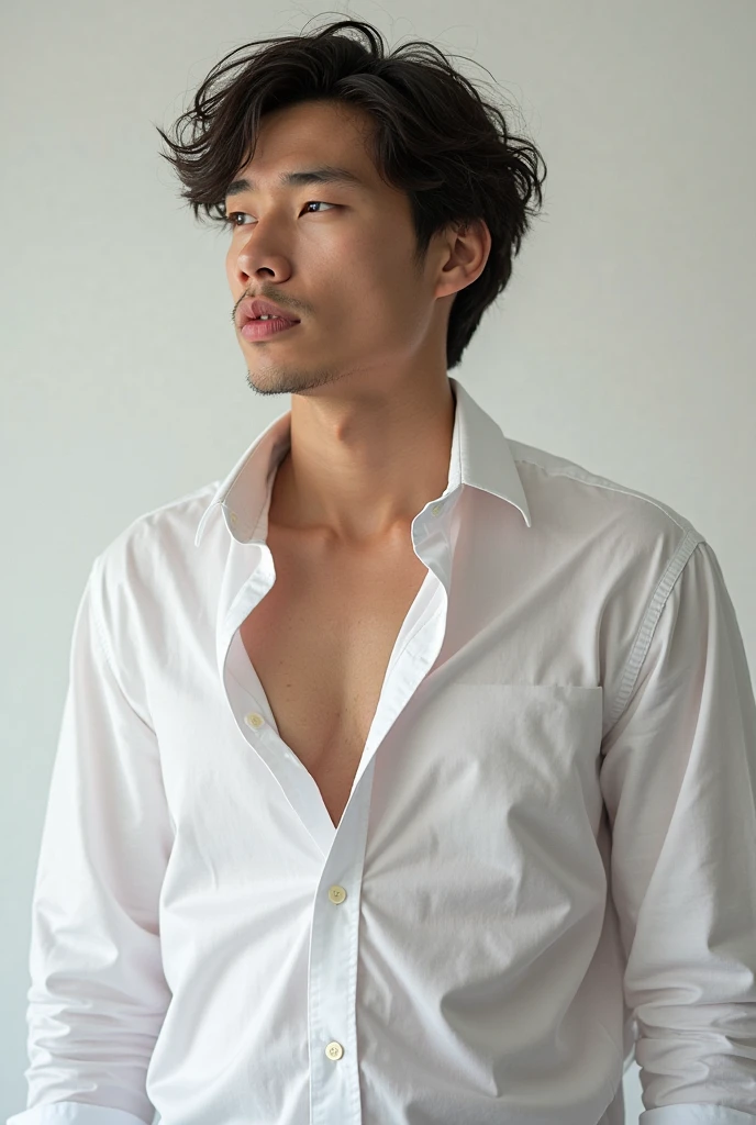 asian man(korean,vietnamese,Chinese,Japanese), 20 years old, beautiful and elegant,sem beard, Wearing a transparent shirt, sexly , masculine and handsome,brawny,Muscles look good,hairy bodies, with light skin,, photo by full body,(ultra detali, photorrealistic, best qualityer, 4K, 8k, high resolution, work of art:1.3), enchanting , (corpo de construção brawny sem roupa e de costas mostrando suas nádegas e seu ânus suado bem rosinha