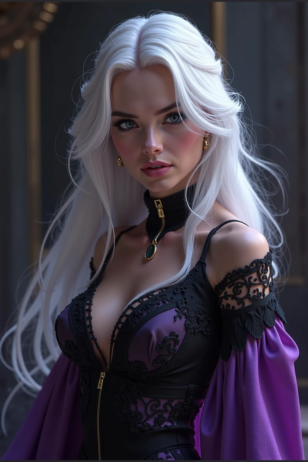 Beauty in white hair, with a veil, gothic wedding dress, Perfect proportions, (detailed eyes, eye correction), Girl posing for a photo, slim girl, (gothic decoration:1.5), Definition and sharpness of textures, under a tree on a hill, sensuality, Full Body Shot, (Delicate images), (Raw photo: 1.4), (Photorealistic: 1.6), (Highly detailed), (high resolution), (Best quality), (masterpiece)