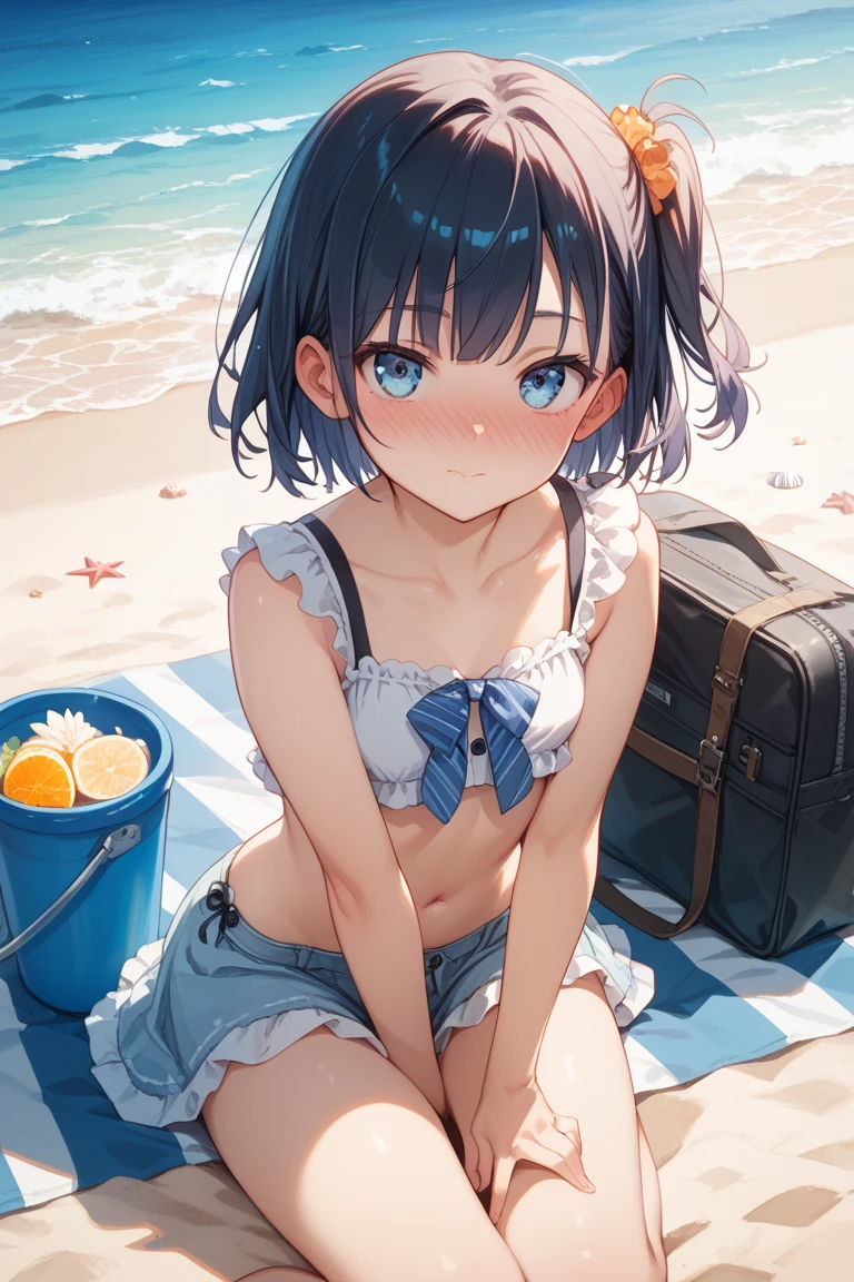 highest quality、High resolution、detailed background、beautiful and detailed face、beautiful and smooth skin、skin texture、professional lighting、Beautiful teenage girl、((three women))、(huge breasts: 1.3)、
((wet white thin baby doll, sailor color))、sexual expression、side pony、cute hairstyle, Can be seen through clothes、lying on the beach and smiling、show one'~ side、waikiki beach、rakai beach、lying on the beach