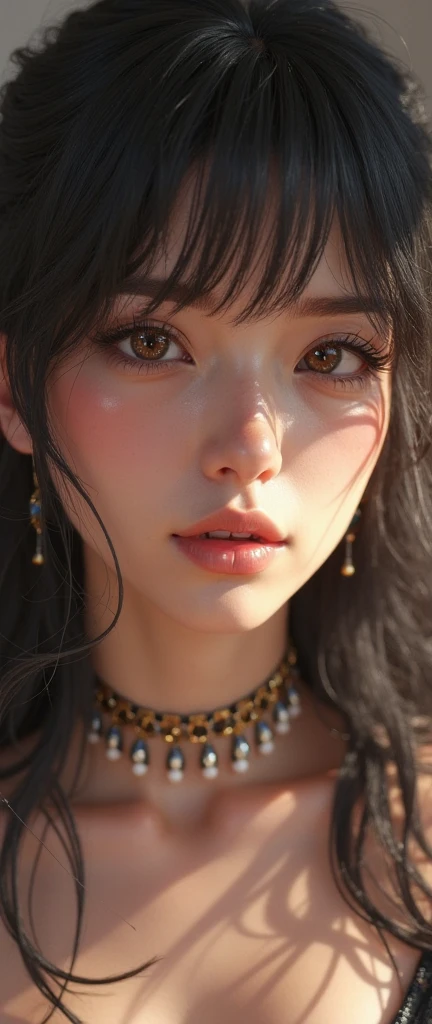 masterpiece, masterpiece, top quality, best quality, realistic, unity, 8k wallpaper, official art, very detailed CG unity 8k wallpaper, (realistic: 1.4), super detail, high resolution, super detail, amazing, fine detail , film lighting, (brown|black hair:1.4), medium hair, (reality skin:1.2), (light brown skin:1.2), beautiful details, eyes and face are very detailed, beautiful eye details, huge file size, Ultra detailed and beautiful, dark eyes, model shot style,