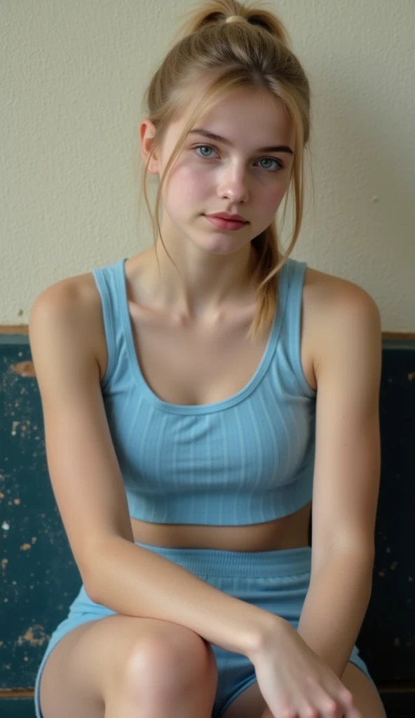 ((very thin and very long legs)),showers changing room swimming pools, ((from below)), full body, backlighting, 16 y.o. pale girl,very long legs, very pale skin full of freckles, very bulging eyes, very big round glasses, ginger hair two ponytails, braless, nobra,very very very thin legs and very very very thin arms,backlighting, very thin face, bulging eyes, pale white skin, very freckled, very thin, very very large puffy ears, big long nose,flat stomach, very thin and very long legs , from below, 3 girls,((very very anorexic girls)),((mejor calidad)), ((Obra maestra)), (detallado), ((fulbody)),very very very thin legs and very very very thin arms, (((very anorexic girls))),. ((full body)), ((plain background transparent varios colours)), 85mm, (analog, cinematic, film grain:1.3), detailed eyes, painted lips, necklace, (epicPhoto), ginger hair,skirt((open on the sides)),curly hair with 2 pigtail, ((short skirt, small tank-top)), big round black glasses, at showers changing room swimming pool, ((very thin and very long legs)), transparent fabric