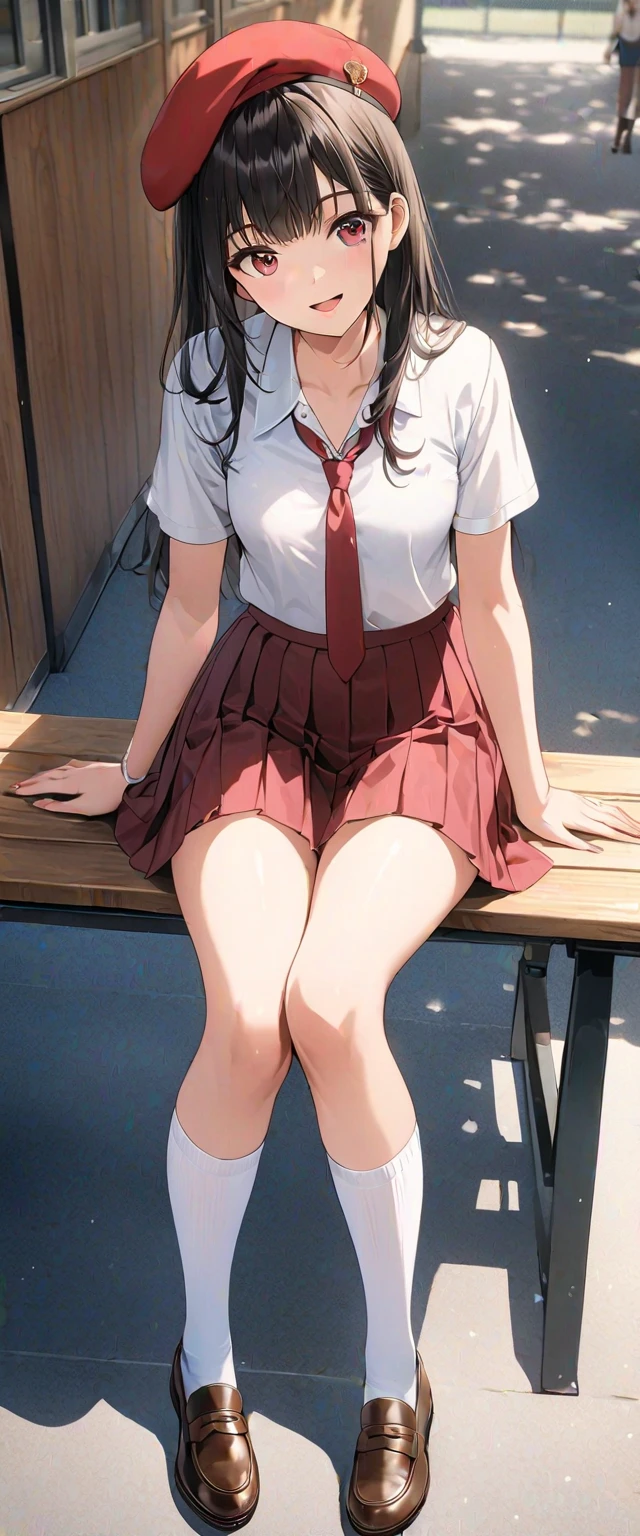 ultra - detailed, A high resolution, (actual, realistically: 1.4), 8K, RAW photos, (On a table), (Best quality), physically-based renderingt, college girl, Long brown hair, Korea, sea beach, unbutton your socks，look at them_The white_The shirt