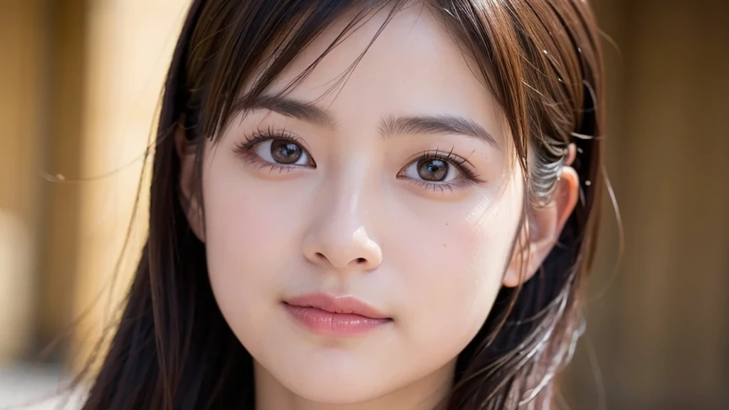 Stunning close-up portrait of a young and beautiful woman with RAW, analog style and impressive features. She should have long, flowing hair, a seductive gaze, and an attractive look. The background is neutral and simple, allowing the woman to be the focal point of the image. Pay attention to details, such as highlights and shadows on her face and hair, to create realistic and realistic images. Experiment with different lighting techniques to enhance the mood and atmosphere of your portrait. The final product should be a masterpiece that captures the essence and beauty of a woman ((very detailed skin, skin details)), Sharp Focus, Volumetric Fog, 8K, UHD, DSLR, High Quality, Film Grain, Fujifilm XT3, Long Sleeve Dress, Wool Dress, Dark Blue Floret Dress, Wearing a Woolen Coat, Short-Cut Hair, Tousled Hair, little smile, wind, antique street corner, north wind, dead leaves, fallen leaves, fallen leaves fluttering in the wind, cold, cold, street corner crowded with Christmas decorations, girl looking lonely alone, lights, orange city lights, warm lights, Christmas lights, blurred lights
