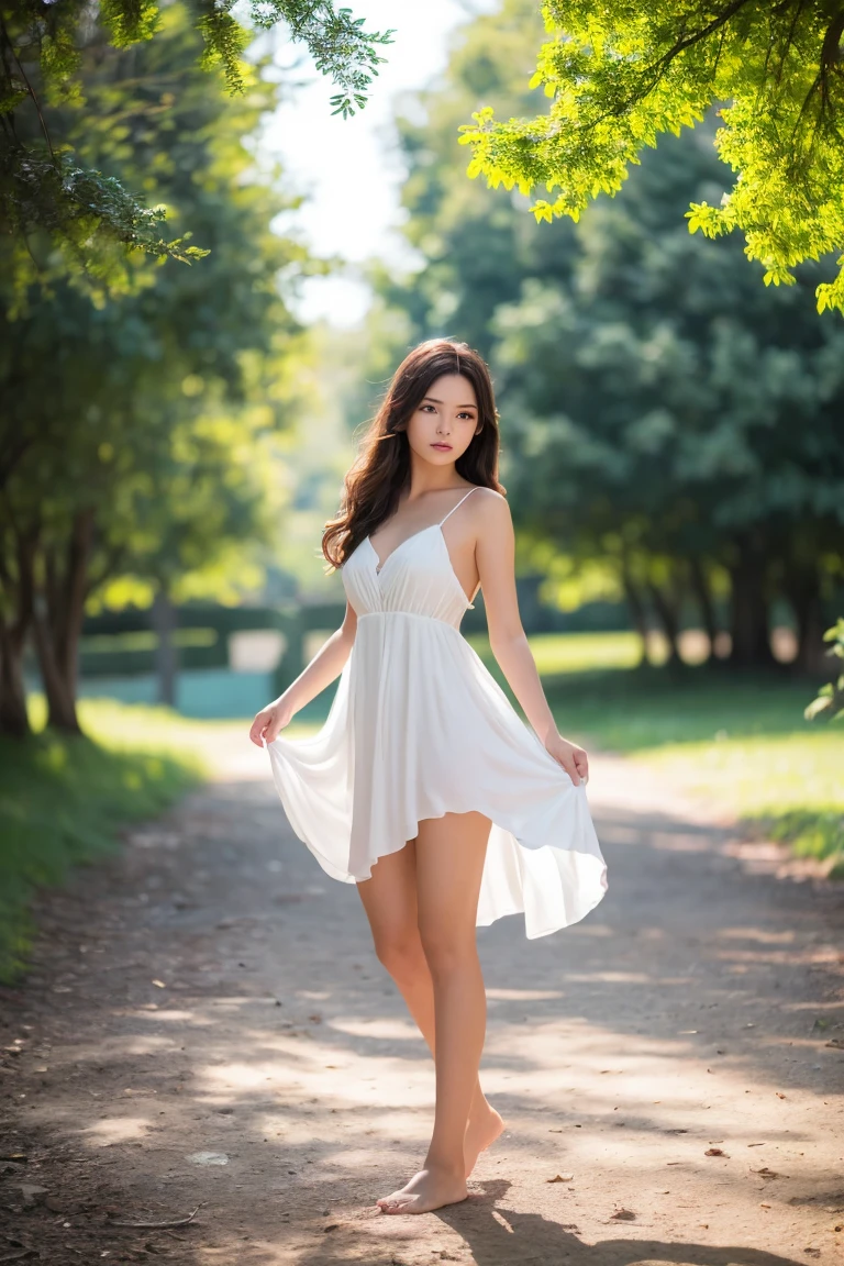 being thin、Photo of gorgeous 20-year-old Finnish fairy wearing (White flowing dress:1.2) And (Delicate fairy wings:1.2), Grinning, (looking in camera:1.1), (Sateen:1.1), On the beautiful seaside:,, masutepiece, Barefoot, (Natural lighting:0.8), 8K, ((Realistic)), F/1.1, , the woods、covering the navel、hiding breast、Hide legs、(Curvaceous)femele(flawless skin:1.11)And(teats:1.1)、A smile、full body Esbian、Beautiful standing figure、Sea Fairy、Beautiful summer sky