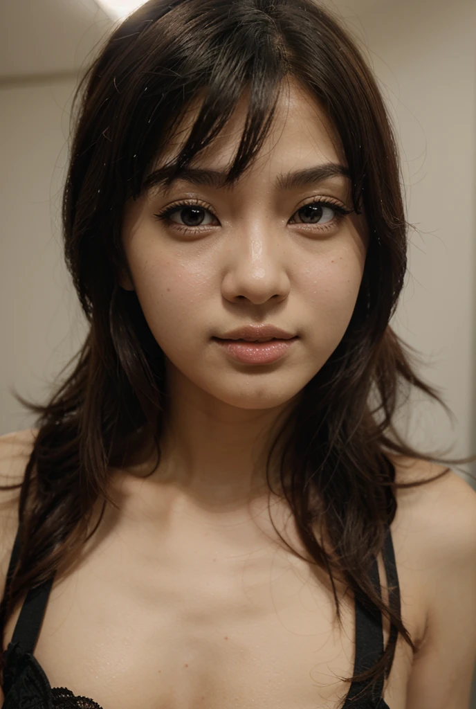 RAW photos, ((((Portrait of extreme beauty))), (((Radiant white beautiful skin)), 1 girl, 14-year-old pretty beautiful girl, ((small breasts)), disheveled hair, hair hanging in front of the face and clinging, [Attractive whitish blue eyes], silky fine hair, ponytail, eyeliner, bangs, hair between the eyes, fluttering hair, a little smile, ((masterpiece, top quality, Ultra detail, film light, complex detail, high resolution, 8k, very detail)), detailed background, 8k uhd, dslr, soft light, high quality, film grain, fujifilm XT3, shallow depth of field, natural light, (perfect hands), sexy and perfect beautiful face, small breasts, , sexy white bra