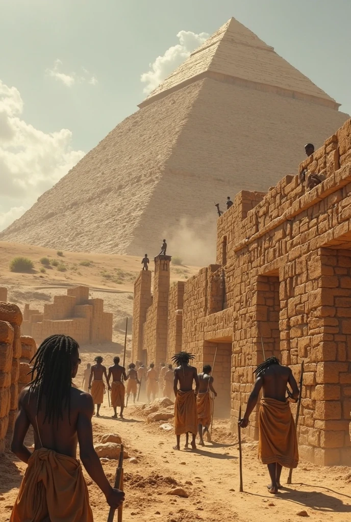 Many slaves building the pyramids of Egypt.
