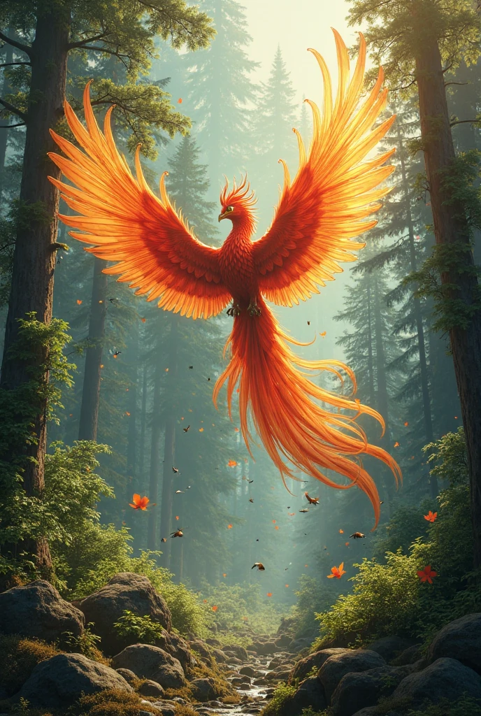 A Phoenix flying through the trees - SeaArt AI