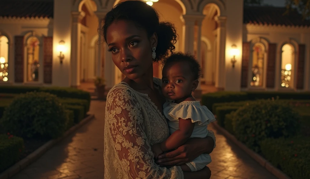 Visualize Queen Ranavalona III and her young niece , Reine de Madagascar, une femme blasian avec des traits distinctifs. Sans couronne. She is sitting in her room with her niece whom she looks at tenderlyNo text on the picture, Please.