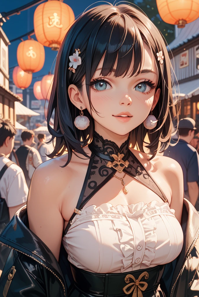 a 20 yo woman、Brown hair、Bery short hair、Big smile、Purple long dress(hi-top fade:1.3)、dark themed、Muted Tones、Subdued Color、highly contrast、(natural skin textures、Hyper-Realism、Soft light、sharp) {{{{masutepiece}}}}, {{{Hyper Detailed}}}, {{{hight resolution}}}, {{Good anatomy}}, (((Best Quality))), ((extremely delicate and beautiful)), {{an extremely detailed and delicate}}, {8k cg wallpaper}, {{Illustration}}, (greyscale with colored background:1), White and black background, (chromatic abberation:1.2), Upper body, maturefemale, (1girl in:1), Solo, 花魁, (komono:1.2), medium breasts, hiten1,Gears in the background,