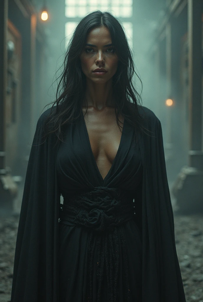 night, darkness shadow, ancient temple on fire, ancient priestess wounded, hands up hanged on the rope, shaved hairy, the body wet red paint dirty covered with a lot of red blood scratshes scares, body covered with ancient signs, the hood big lace covers the face, hairlong, fog smoke, the cloak long lace, one breast hidden hide, fullbody