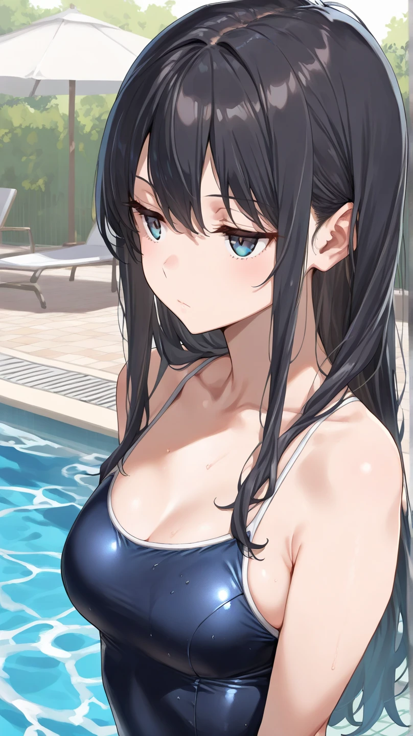 {Japanese slender beautiful girl}, high resolution, best quality, {masterpiece}, ultra-detailed, {school swim suit}, , wedgie, caustics, detailed, cinematic lighting, long hair, no blash cheeks, school class room