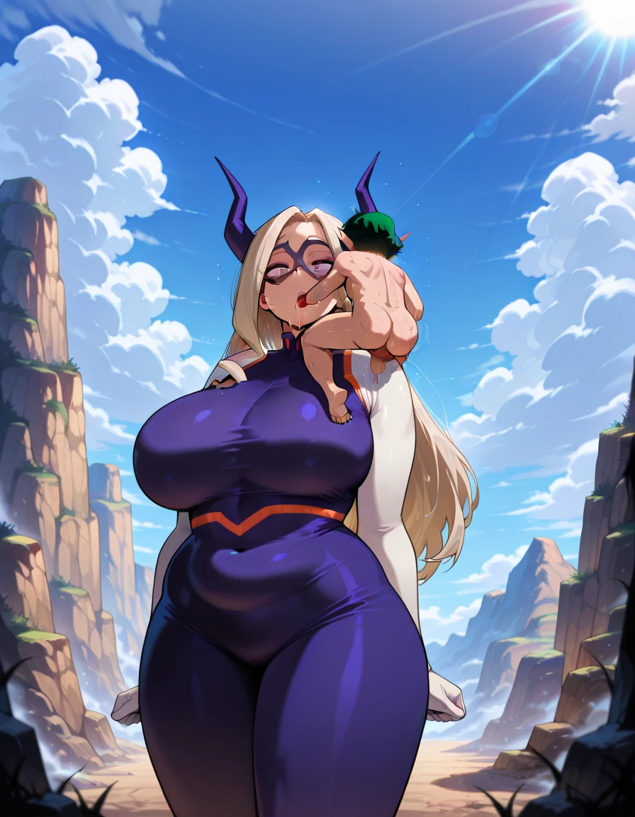 a sexy girl big breast long purple hair wavy braids dresses red belly bra and long red pants happy Arabia