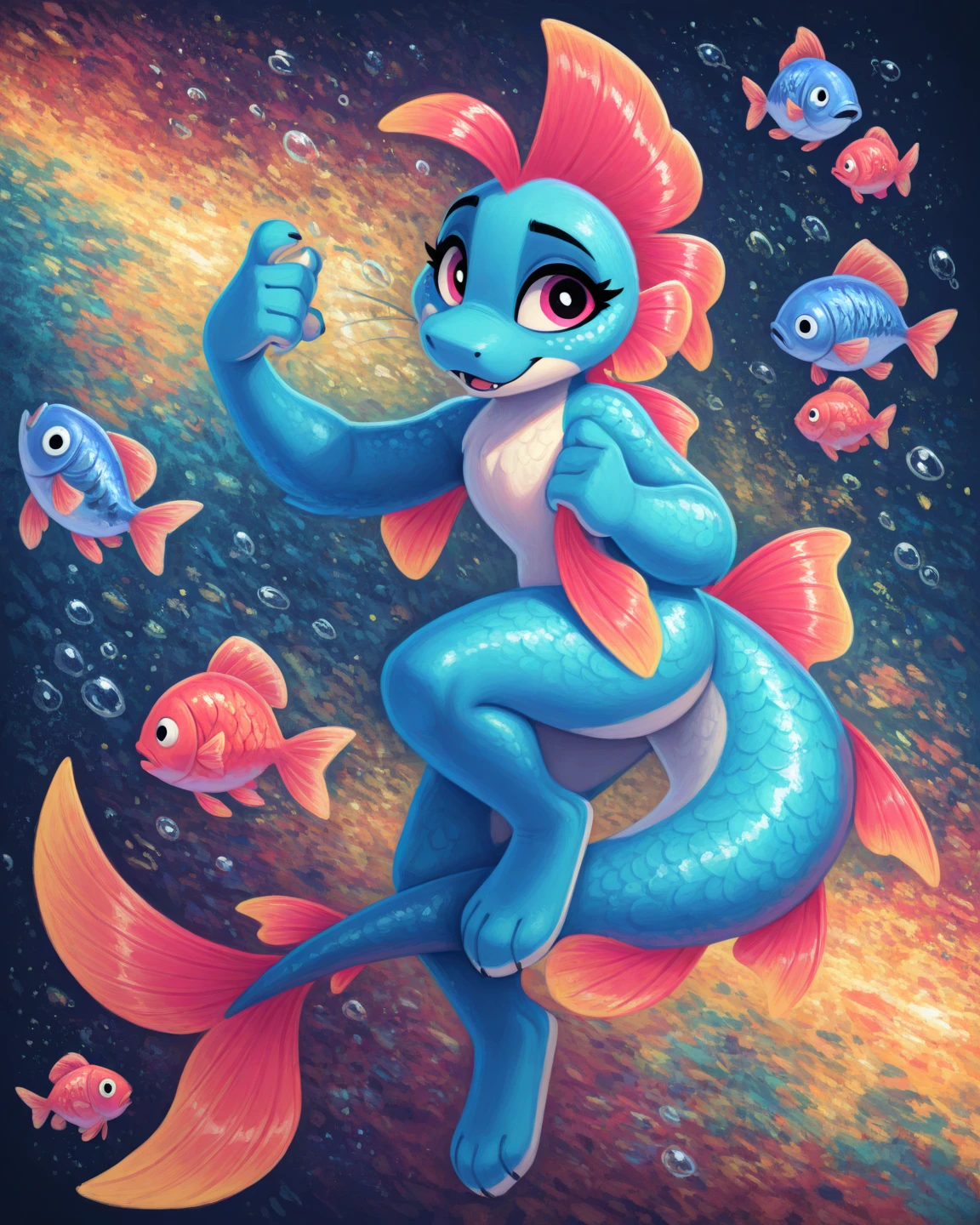 The Q version of the cute furry cat, swiming inside water, smiling, eyes looking at viewer, happy, smile, grin, back view, behind view, rear view, butt, floppy ear, cute, underwater, depths of the ocean, water,, naked, nude, full body, small anus, shorstack, pudgy,