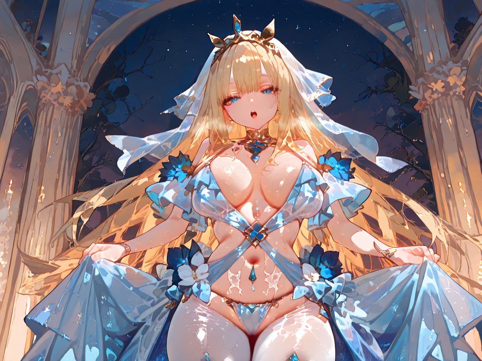((NSFW)) (((Huge breasts))) ((Spread your))((gigantic breasts)),((((((dark skin)))))(((vulgarity))(((large areolae)))(1girl), (((dark skin))), (((see-through dress)))((vulgarity)) (in heat) (sweat) (masterpiece) ((high resolution)) (gigantic breasts)),masterpiece,best quality,ultra-detailed,an extremely delicate and beautiful,extremely detailed CG unity 8k wallpaper,(game cg:1.3),(cinematic light),fine luminescence,overexposure,perfect anatomy,(((soro))),((1 lady)),((royal cute princess)),(highly detailed beautiful face and eyes),clear pupil ,very long hair,((((Large amount of hair)))),random colors hair,shiny hair,floating hair, ((lage breast)),cleavage,(curvy),gleaming skin,(((beautiful detailed rococo style ruffled ball gown))),((((beautiful detailed gorgeous embroidery ruffled full-length draping puffy skirt)))),Beautifully gorgeous jeweled tiara, gem earrings,Beautifully Gorgeous gem necklace,(Beautifully Gorgeous jewelry ornaments), ultra long gloves,((dynamic angle)),looking at viewer, ((royal fantasy palace)),throne room,((light particles)),(cowboy_shot),full body,
