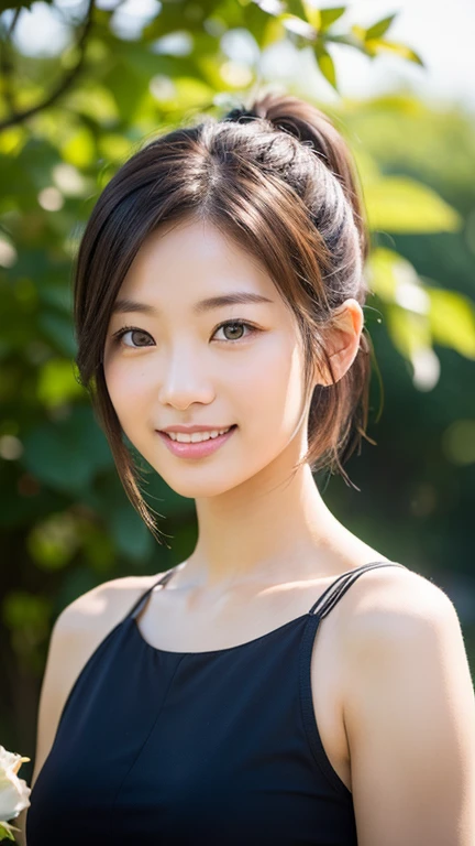 (a gorgeous lady, age 20s, classic black dress that exudes timeless elegance, versatile and sophisticated, posing naturally in a Chinese Garden under night sky, kind smile, dimpled cheeks, short ponytail, short bob hair, cute snaggleteeth, ample round bosom, perfect body anatomy, photorealistic, beautiful detailed eyes, hyper-realism, high contrast, ultra HD, realistic skin textures, top image quality, top-quality, super high resolution, fine details, very meticulously, high angle shot, medium shot, cowboy shot, bokeh background, SFW)