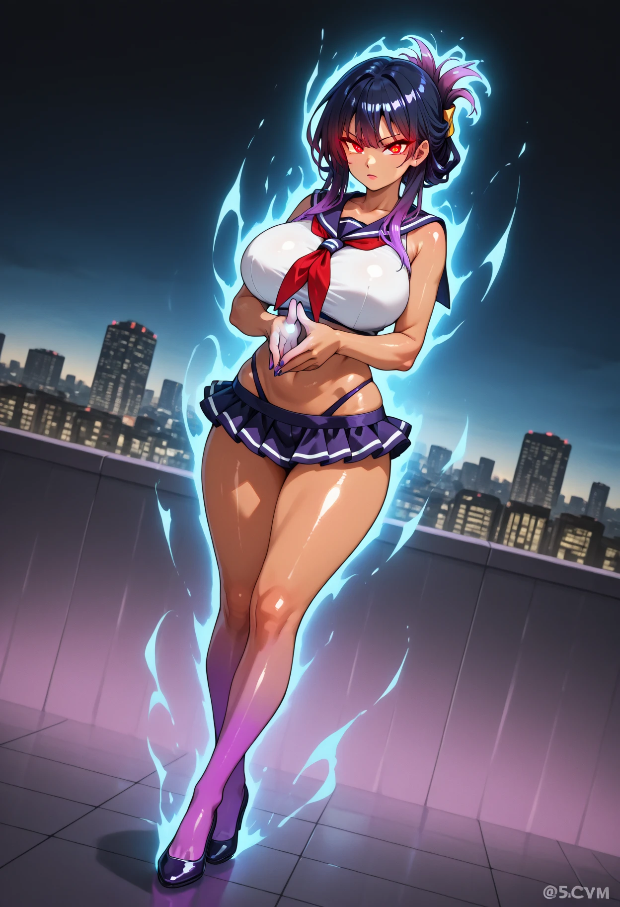 nsfw, large breasts, naked, nude, sea, Highway, flooded, running, Building FIRE, Heavy snowfall