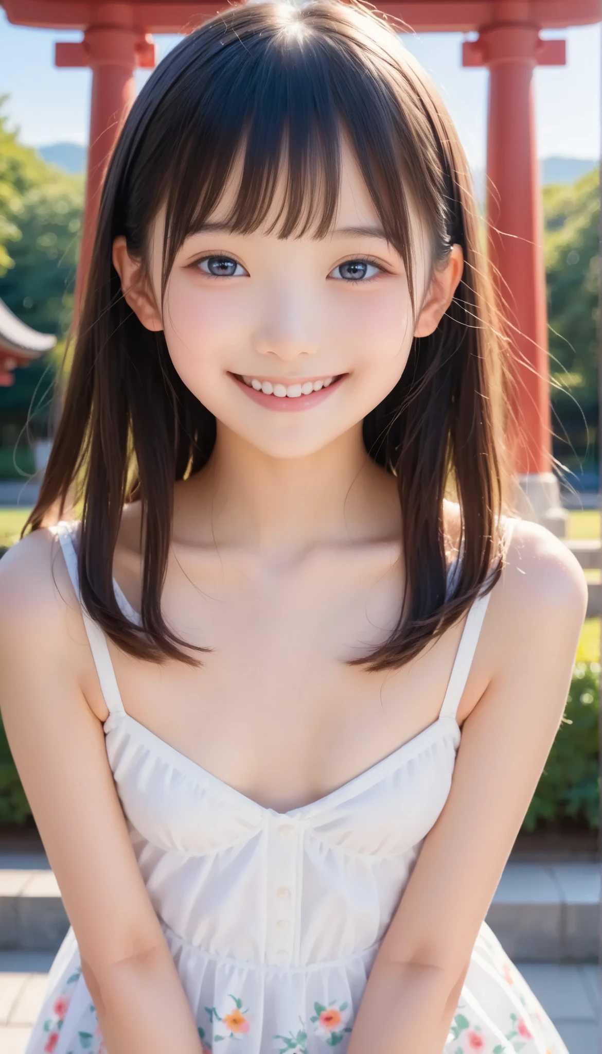 Beautiful One Japan Woman), Cute Face, (Deeply chiseled face:0.7), (freckles:0.6), Soft Light,Healthy white skin, shy, (Serious face), (Sparkling eyes), thin, smile, Twin tails、naked、nakedにネクタイのみ着用、Pussy line、Hard and pointed nipples、Small breasts、nsfw