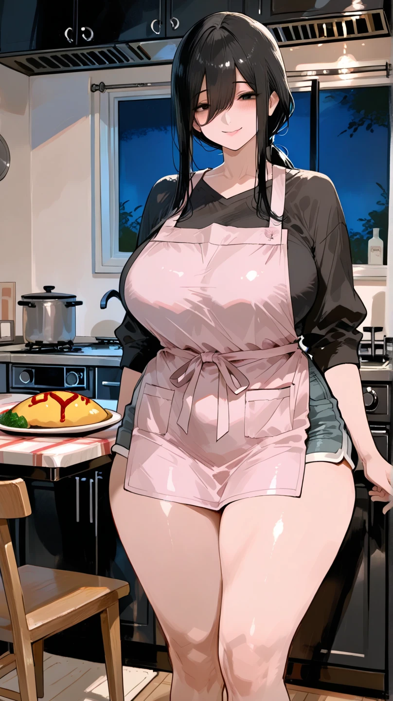 Married women、Married Woman、40 years old、Side Ponytail、wedding ring、Knitted sweater、Tight Skirt、Black Pantyhose、panties under pantyhose、kitchen、Highest quality, smile, Humming、Black lace panties, Big 、Big Ass、Plump thighs、Holding a ladle、The pot is boiling、I&#39;m cooking、Sweaty pantyhose、slouch、Panty lines、Large amount of food