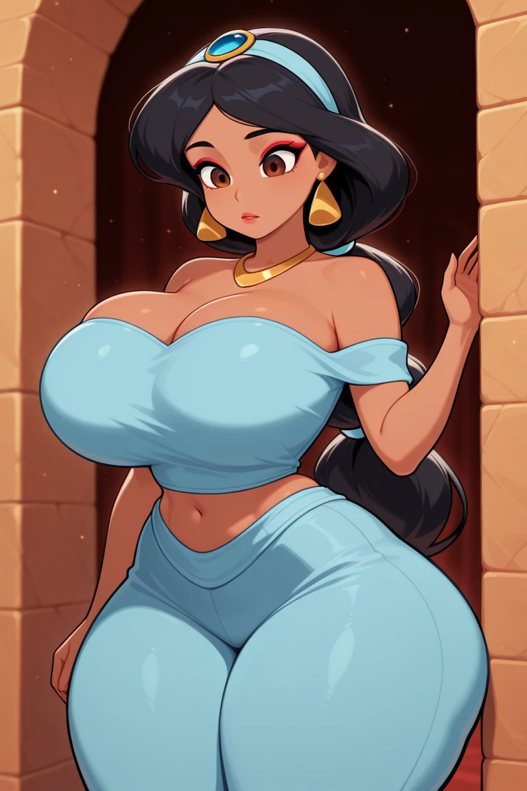 uploaded e621, score_9, score_8_up, score_7_up, score_6_up, score_5_up, score_4_up, rating_safe, smooth, source_furry, {realistic}, princess jasmine, countershading, huge breasts, {{{very long hair, white balayage highlights , big and huge hair bun, very long very thick one side brided hair over shoulders, nip slip}}}, , cleavage, black nip slip, tall, brown lips, hazel eyes, wide hips, extra thicc, leaning forward, Princess jasmine pinching her nipples