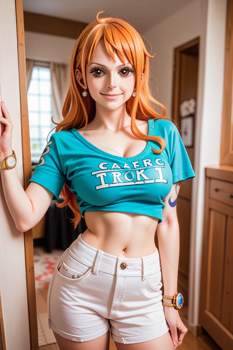Nami from One Piece. Wearing a super mini skirt